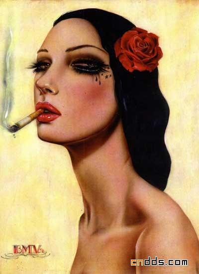 插画师Brian Viveros笔下的吸烟女人