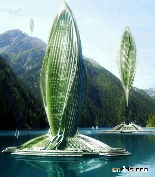 未来震撼的绿色飞艇