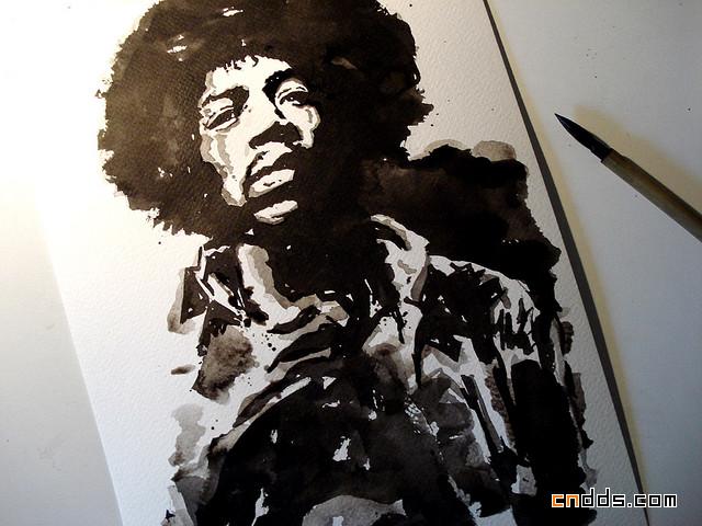 人物插画欣赏：电吉他大师Jimi Hendrix
