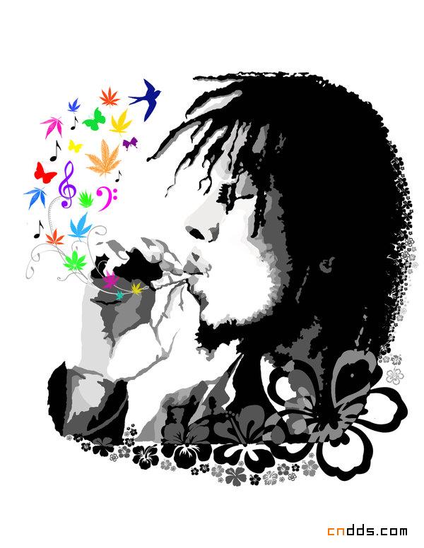 明星插画: 牙买加雷鬼音乐大师Bob Marley