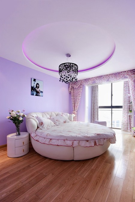 百平乡村田园4居复式 紫色卧室圆床超浪漫
