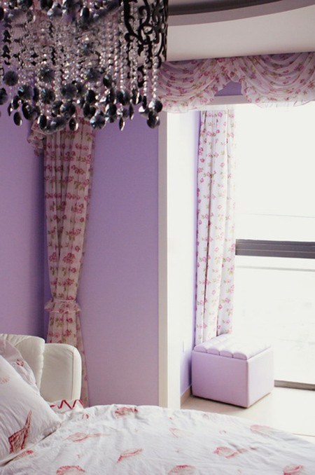 百平乡村田园4居复式 紫色卧室圆床超浪漫