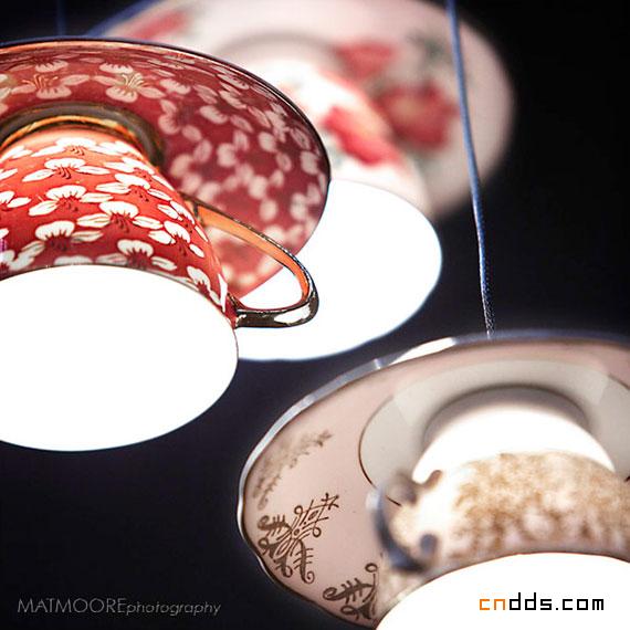 创意瓷器咖啡杯改造的夜光小吊灯