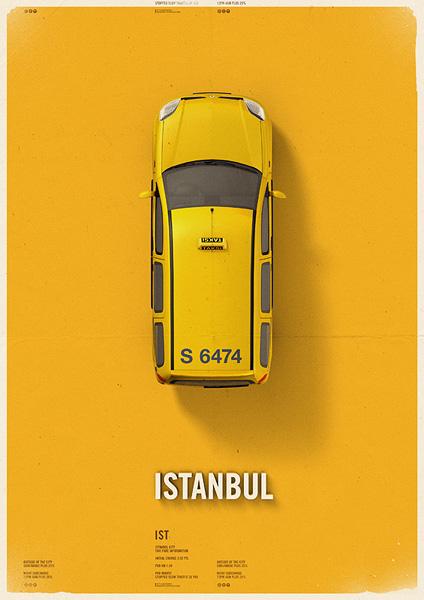 海报:不同城市的出租车