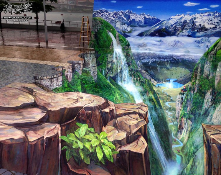 3d地画《瑞士峡谷》齐兴华手绘3d画