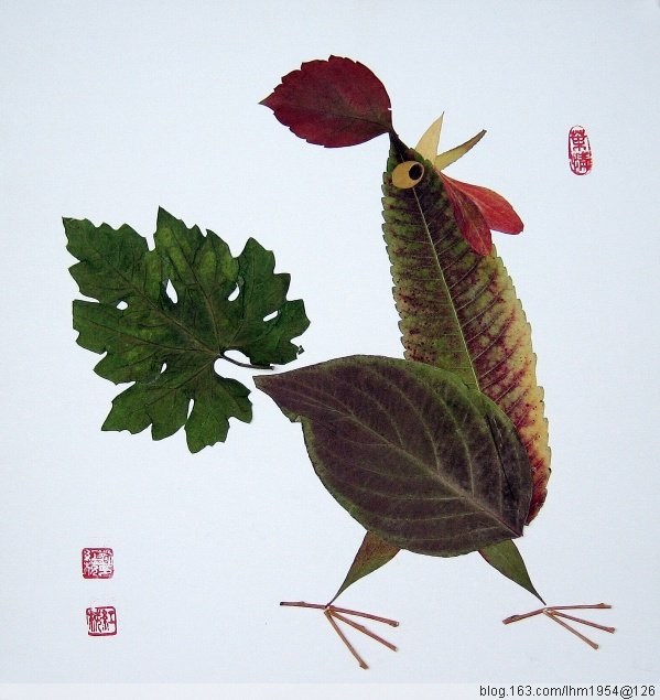 巧妙的樹葉拼接藝術