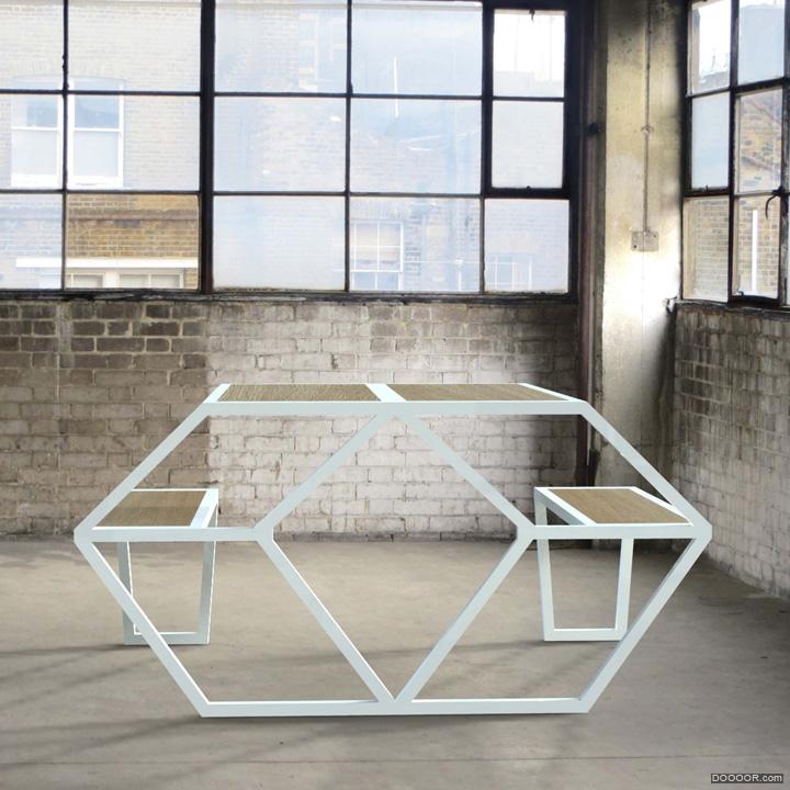 多边菱形格钢架桌椅