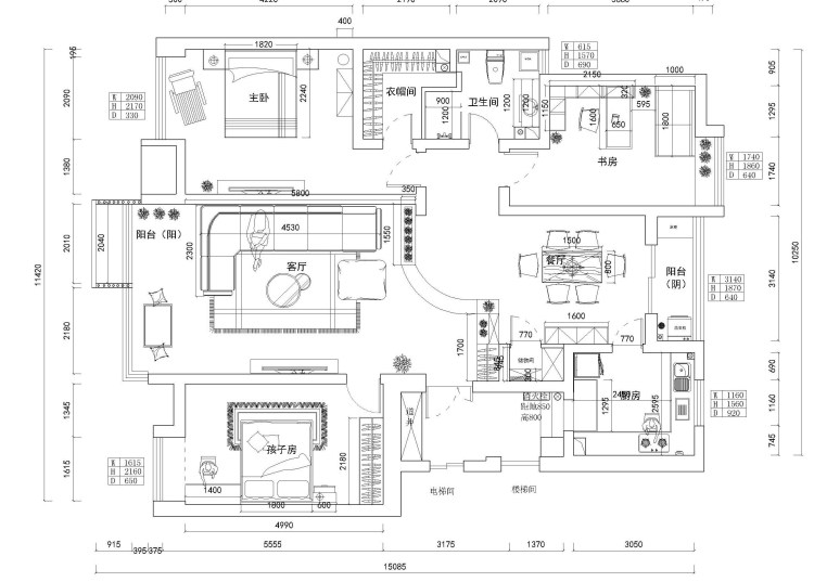 劉賀東設(shè)計(jì)-國(guó)際城  三室兩廳  160平米  錯(cuò)層 新中式