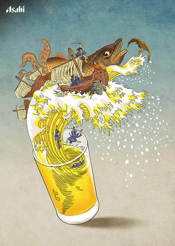 浓浓和风，朝日啤酒复古海报