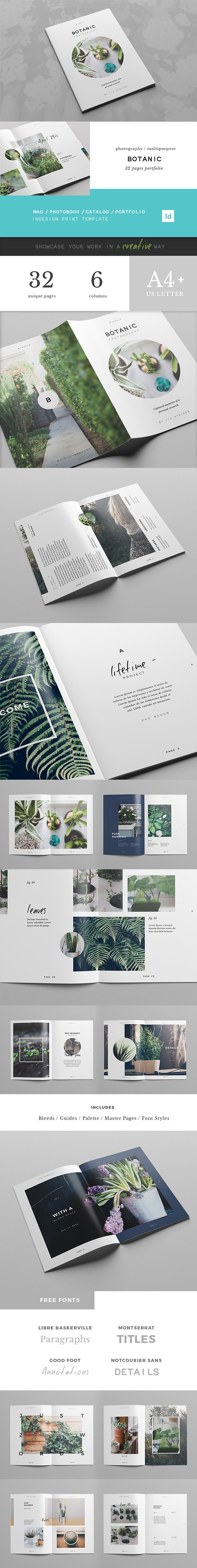 Botanic Portfolio Template植物组合模板书籍设计