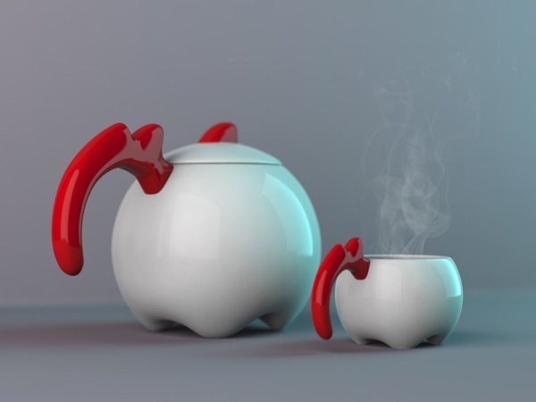 可爱的公鸡集茶壶茶杯设计