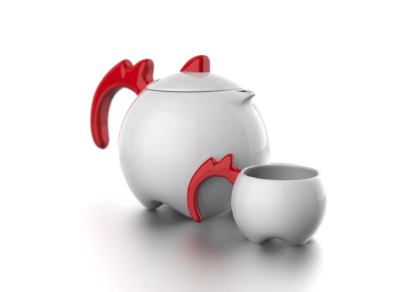 可爱的公鸡集茶壶茶杯设计