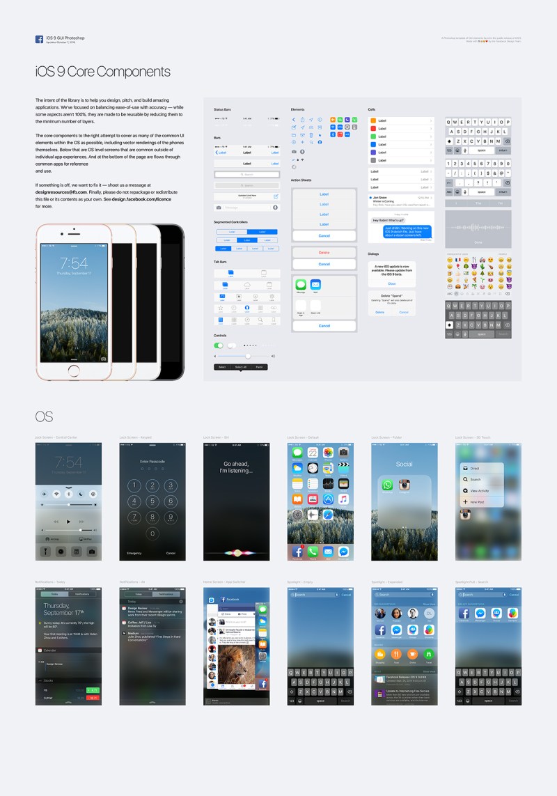 Facebook iOS 9 Sketch & PSD GUI