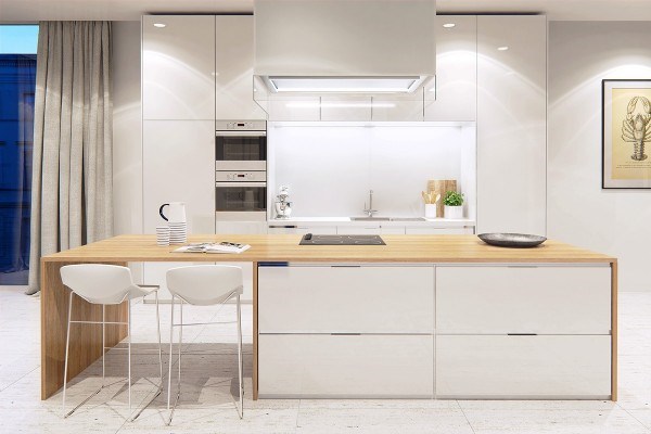 25个白色和木纹厨柜的厨房设计欣赏