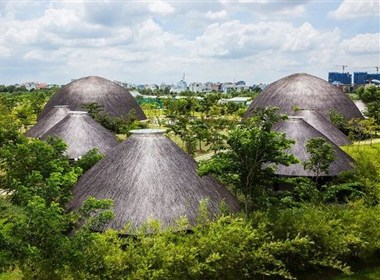 越南，胡志明市，某公园上方的超大竹制穹顶