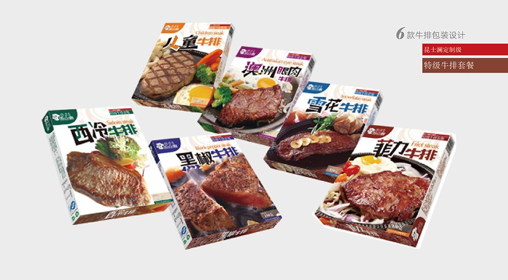 食品包装设计 昆士澜牛排盒 系列包装盒设计 