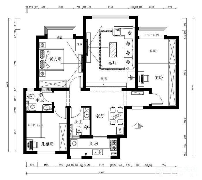 哈爾濱實(shí)創(chuàng)裝飾打造福順尚景124平高貴簡(jiǎn)潔現(xiàn)代三居