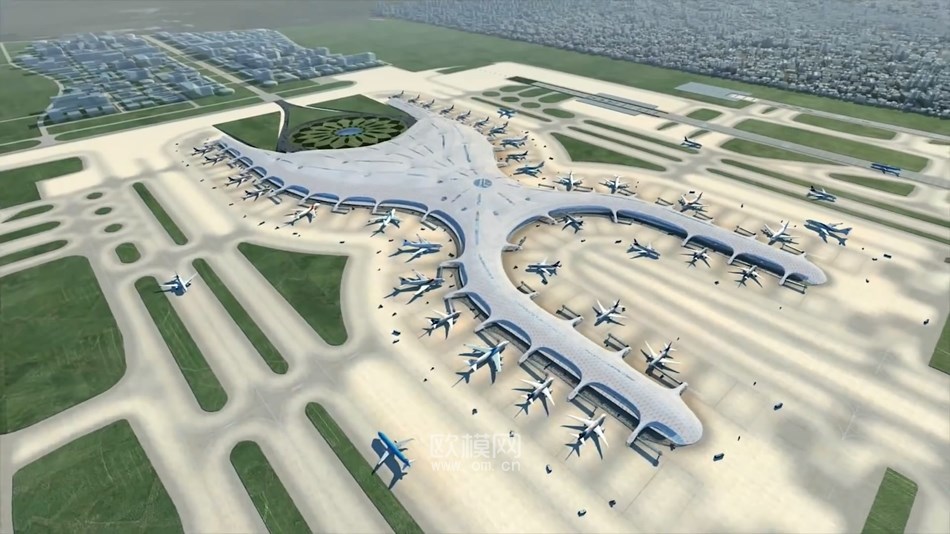 [欧模网] 一座来自未来的机场vray可视化作品 