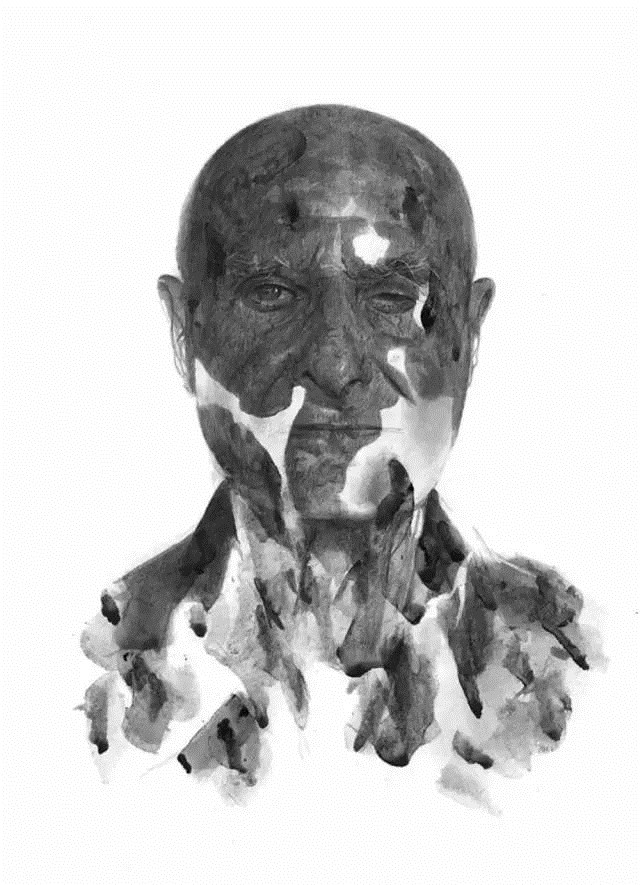 双重曝光效果突出的皮肤纹理的人物绘画