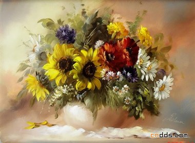 缤纷色彩的花束绘画