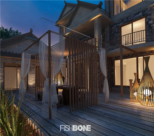鱼骨设计-东南亚与中式风格混搭别墅