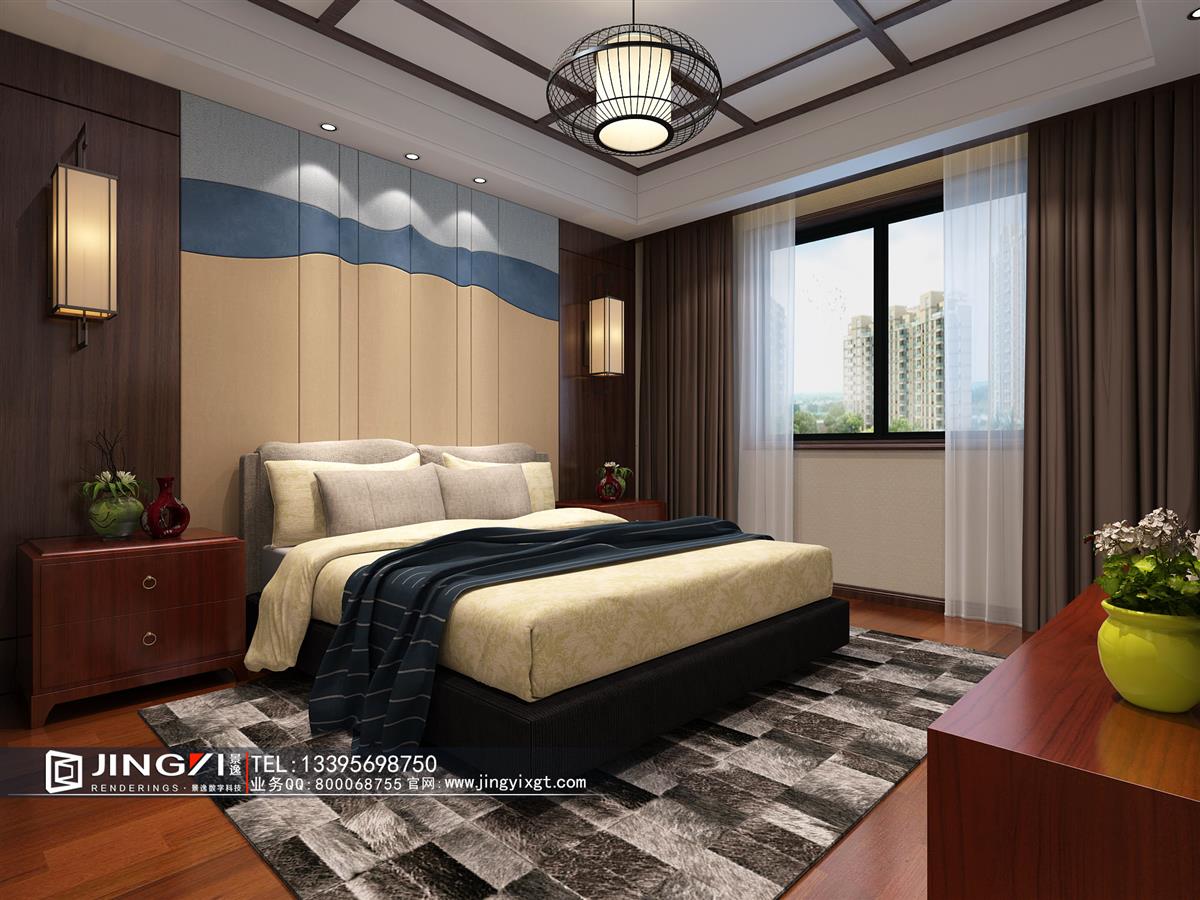 景逸效果图设计—家装移步换景的新中式-卧室