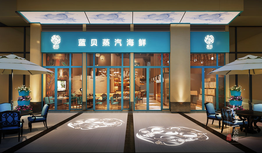 蓝贝蒸汽海鲜餐厅原创设计——成都专业自助餐厅设计公司|古兰装饰