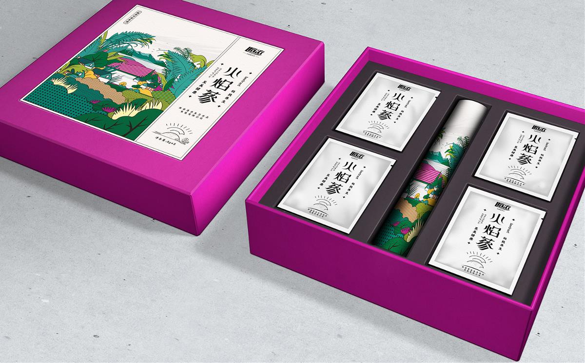 西安养生茶叶包装设计-逅浓火焰蔘茶系列插画包装设计-厚启设计