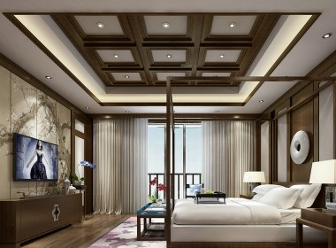 中式古典卧室家装全景模型
