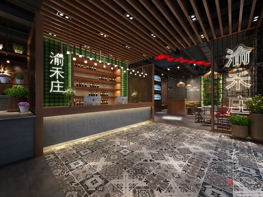 成都火鍋店裝修設計項目案例賞析：渝禾莊火鍋店(中德聯(lián)邦店)|古蘭作品