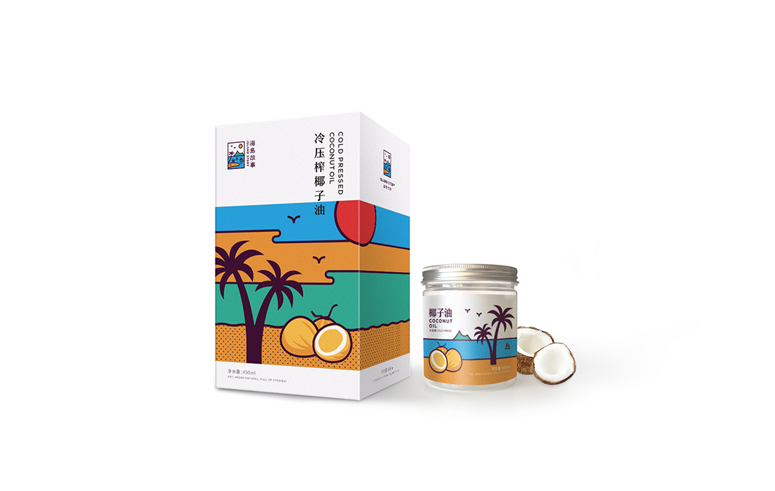 食品包装盒海岛故事椰子油海产品logo包装设计赏析