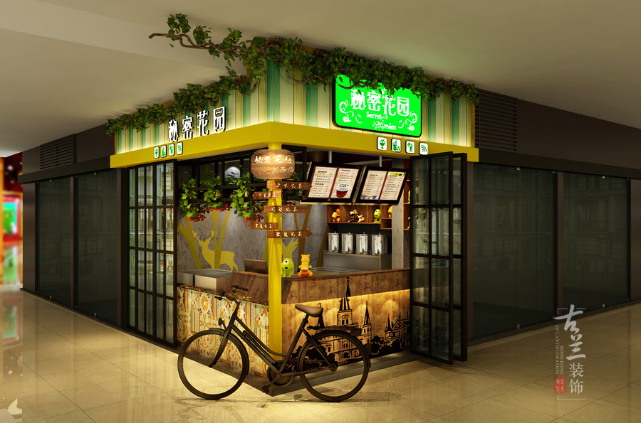 奶茶店裝修設(shè)計(jì)賞析：秘密花園奶茶店|古蘭作品