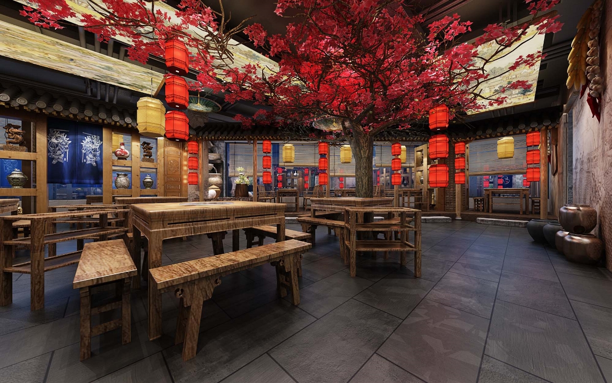 百味记中式主题火锅店-山西中式火锅店设计|山西主题火锅店设计|山西火锅店装修|山西太原主题火锅店设计公司