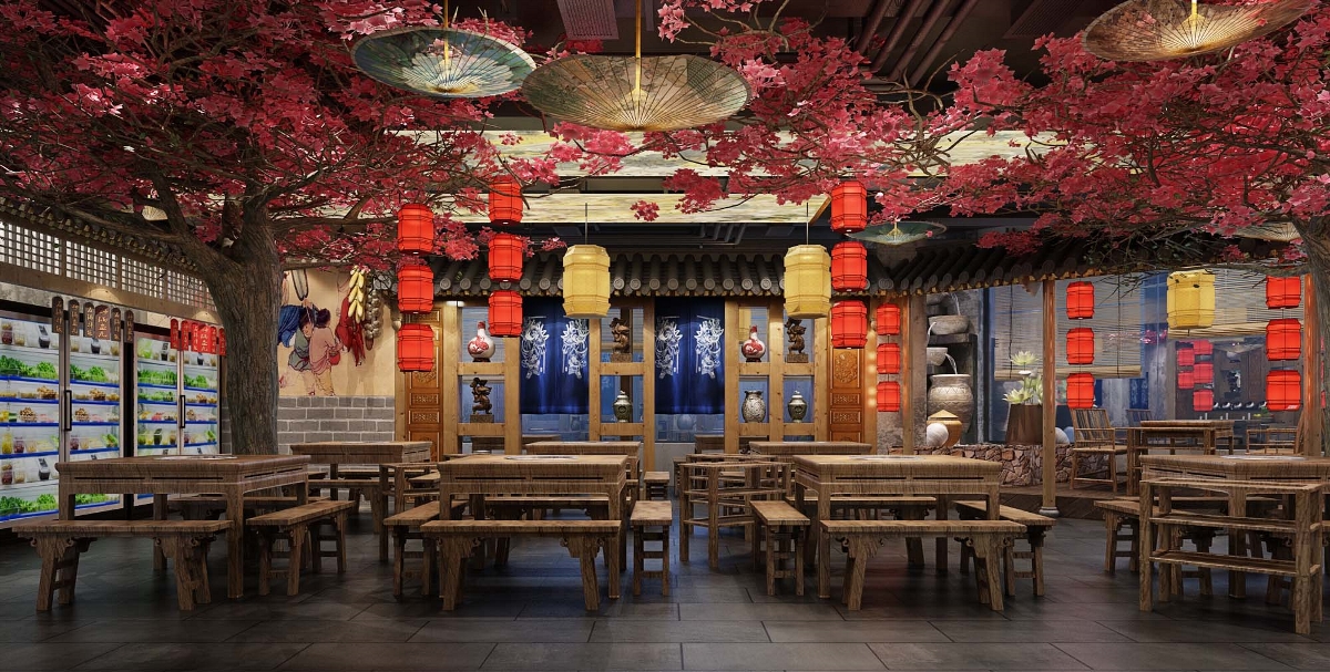 百味记中式主题火锅店-山西中式火锅店设计|山西主题火锅店设计|山西火锅店装修|山西太原主题火锅店设计公司
