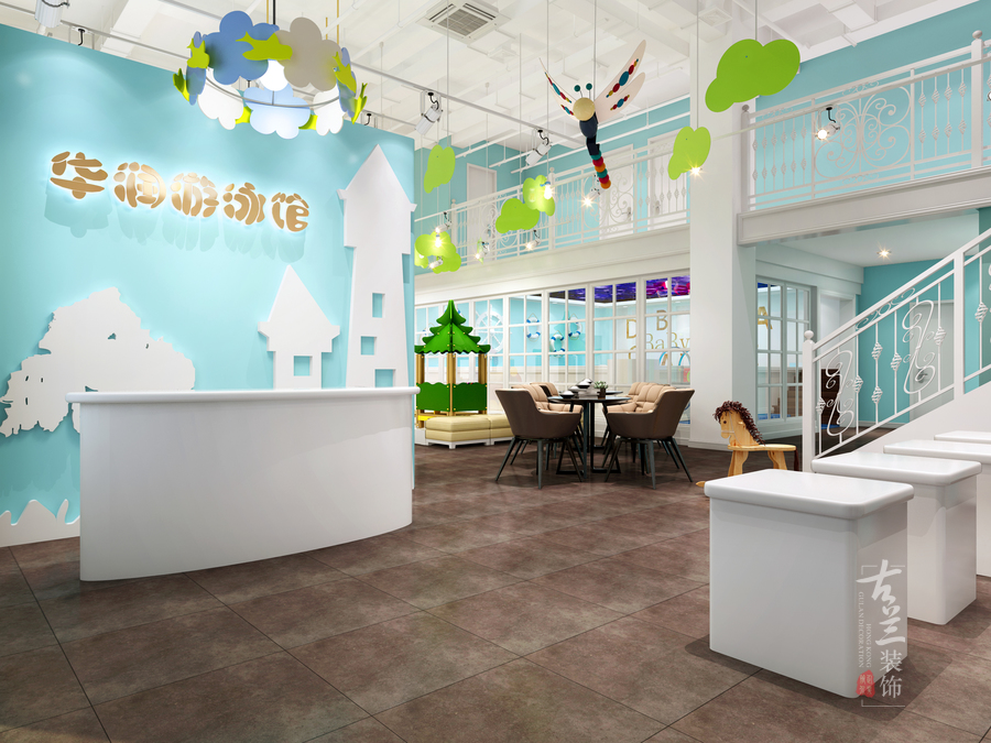 成都婴儿水育馆空间设计赏析：鱼乐贝贝婴幼儿水育馆（二十四城店）|古兰装饰
