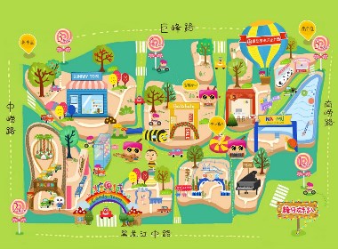 青岛李沧万达糖果城1周年活动主视觉相关插画及手绘地图