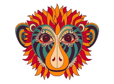 艾菲尔品牌logo设计猴子插画名族风时尚主题餐饮标志