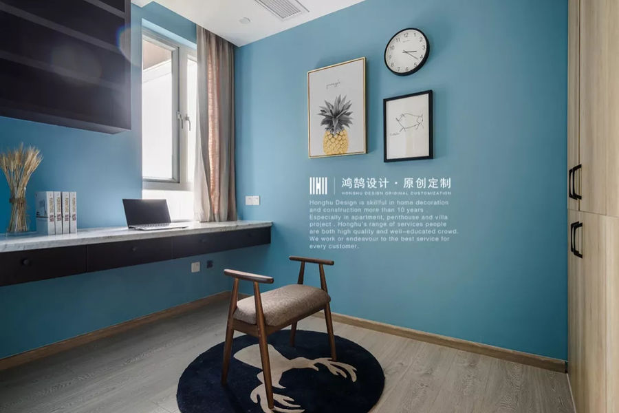 芜湖鸿鹄设计|他家的北欧谜夜蓝客厅，尽揽浦江夜景