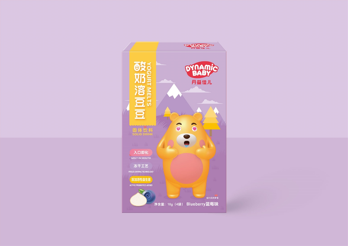 丹宜佳儿儿童酸奶溶豆豆卡通包装设计