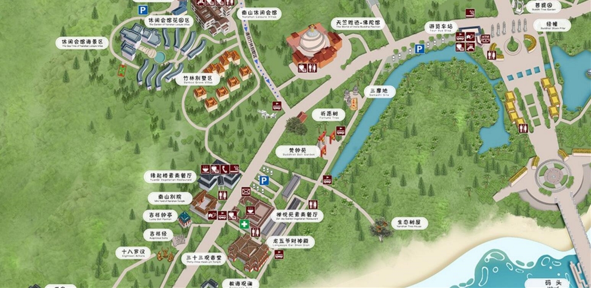 海南5A级景区南山景区手绘地图导览图