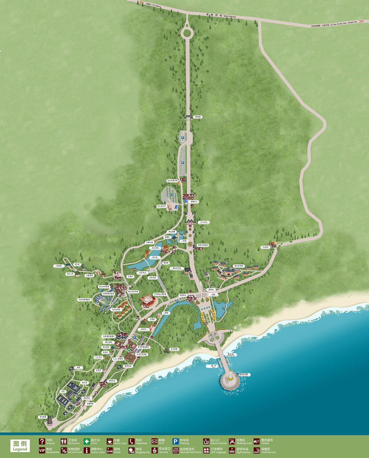 海南5A级景区南山景区手绘地图导览图