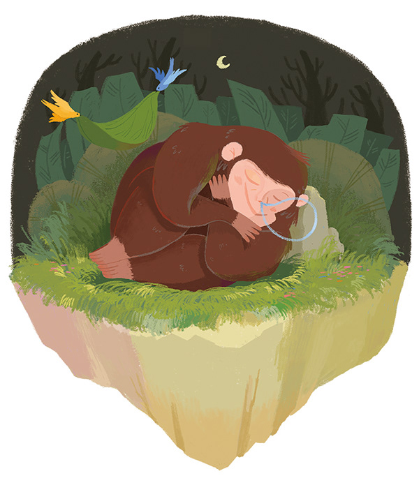 敲可爱的睡在树上的小动物插画设计