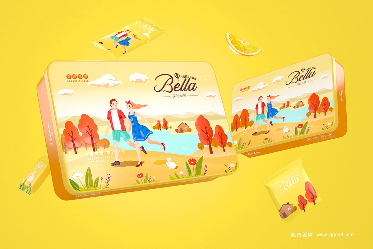 贝拉小镇曲奇饼干包装设计—鲸奇创意