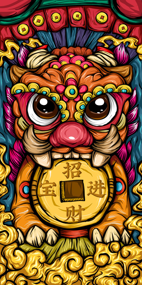 東來也原創(chuàng)插畫設計-福獸銜錢