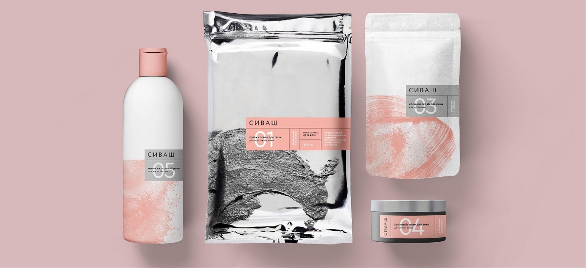 粉粉的个性新颖的护肤品防晒系列产品品牌包装设计