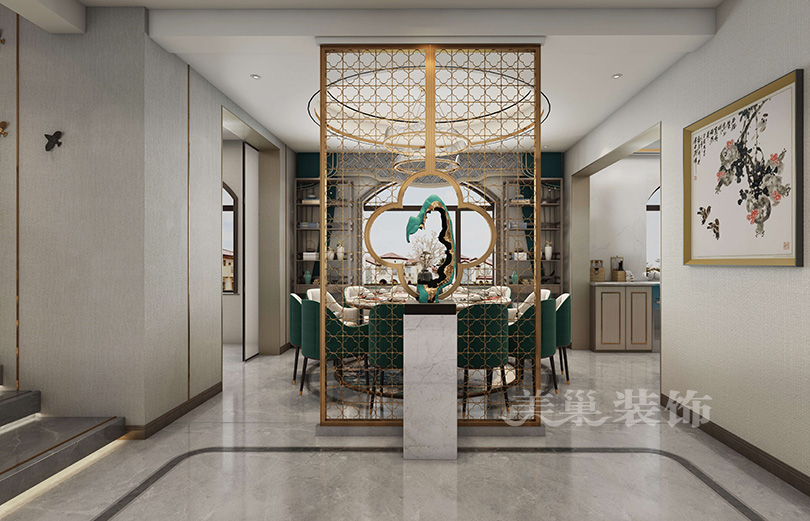 郑州530平新中式自建别墅，客厅+餐厅布局通透有格调