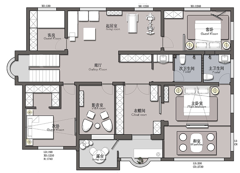 郑州530平新中式自建别墅，客厅+餐厅布局通透有格调