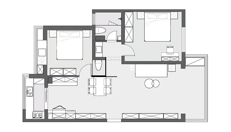 「久栖设计」高级灰+纯黑电视墙，打造精致实用的两居学区房