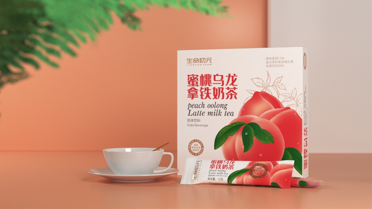 保健食品包装 固体饮料 蜜桃乌龙奶茶包装设计 · 生命初元©刘益铭 原创作品