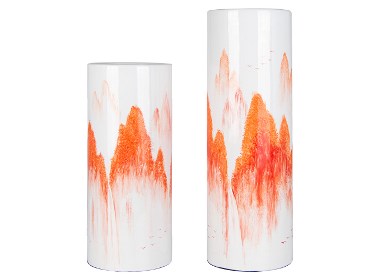 橙白色现代新中式手绘意境陶瓷花瓶客厅玄关样板间装饰品